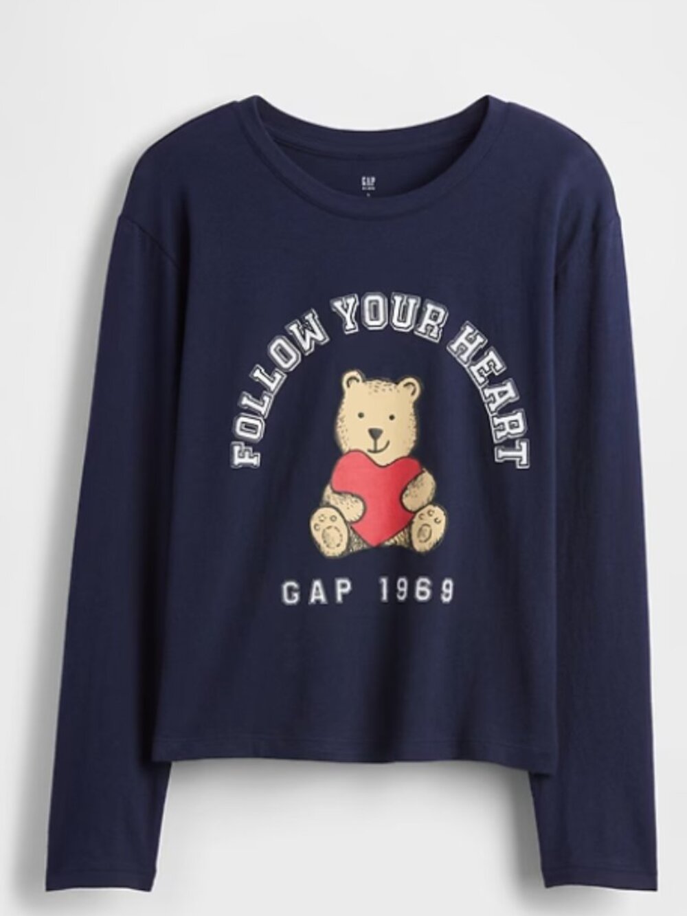 GAP Kids Relaxed Graphic T-Shirt navy blue Brannan bear XS 4-5 heart NWT